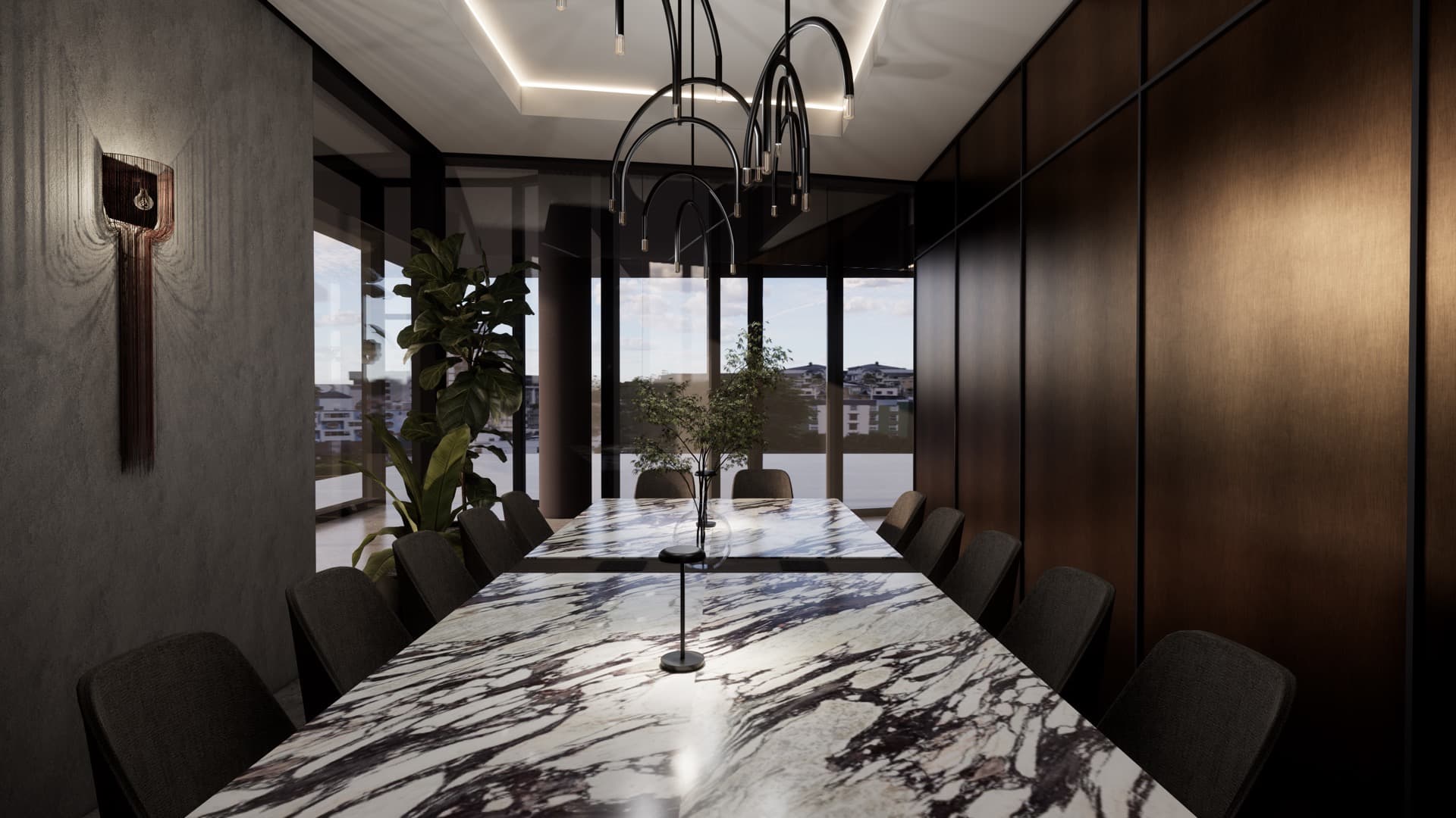 Visualisation 3D d’une salle de réunion avec table et fauteuils au Salon Exécutif MVP à Brossard